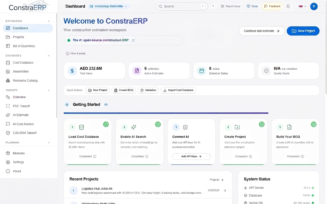 CONSTRA-ERP Dashboard Mockup
